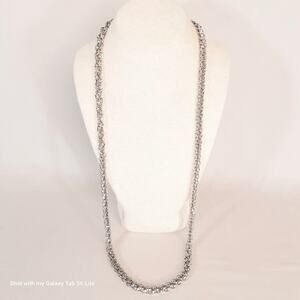 Triple Link Silver Tone Opera Necklace Slide Clasp